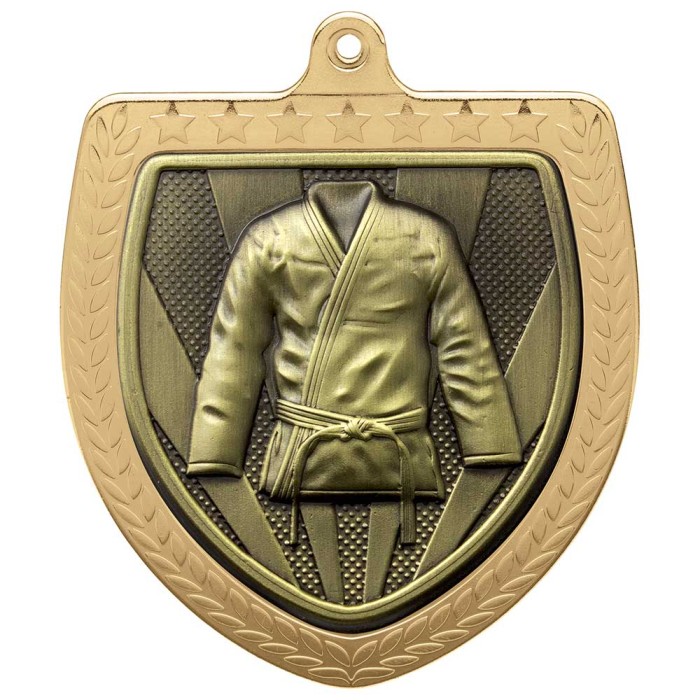 GOLD 75MM MARTIAL ARTS SHIELD MEDAL